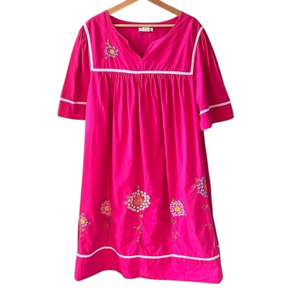 Bechamel 2X Pink Embroidered Flowers Midi HouseDress 100% Cotton